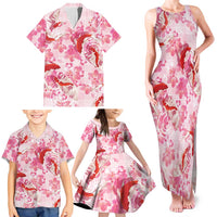Pink Palaka Hawaii Aloha Family Matching Tank Maxi Dress and Hawaiian Shirt Koi Pond Mix Sakura LT7 - Polynesian Pride
