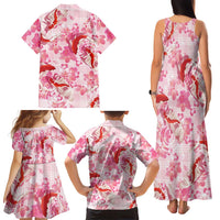 Pink Palaka Hawaii Aloha Family Matching Tank Maxi Dress and Hawaiian Shirt Koi Pond Mix Sakura LT7 - Polynesian Pride