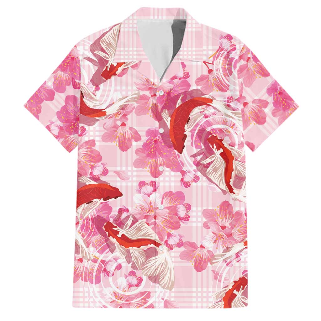 Pink Palaka Hawaii Aloha Family Matching Tank Maxi Dress and Hawaiian Shirt Koi Pond Mix Sakura LT7 Dad's Shirt - Short Sleeve Pink - Polynesian Pride