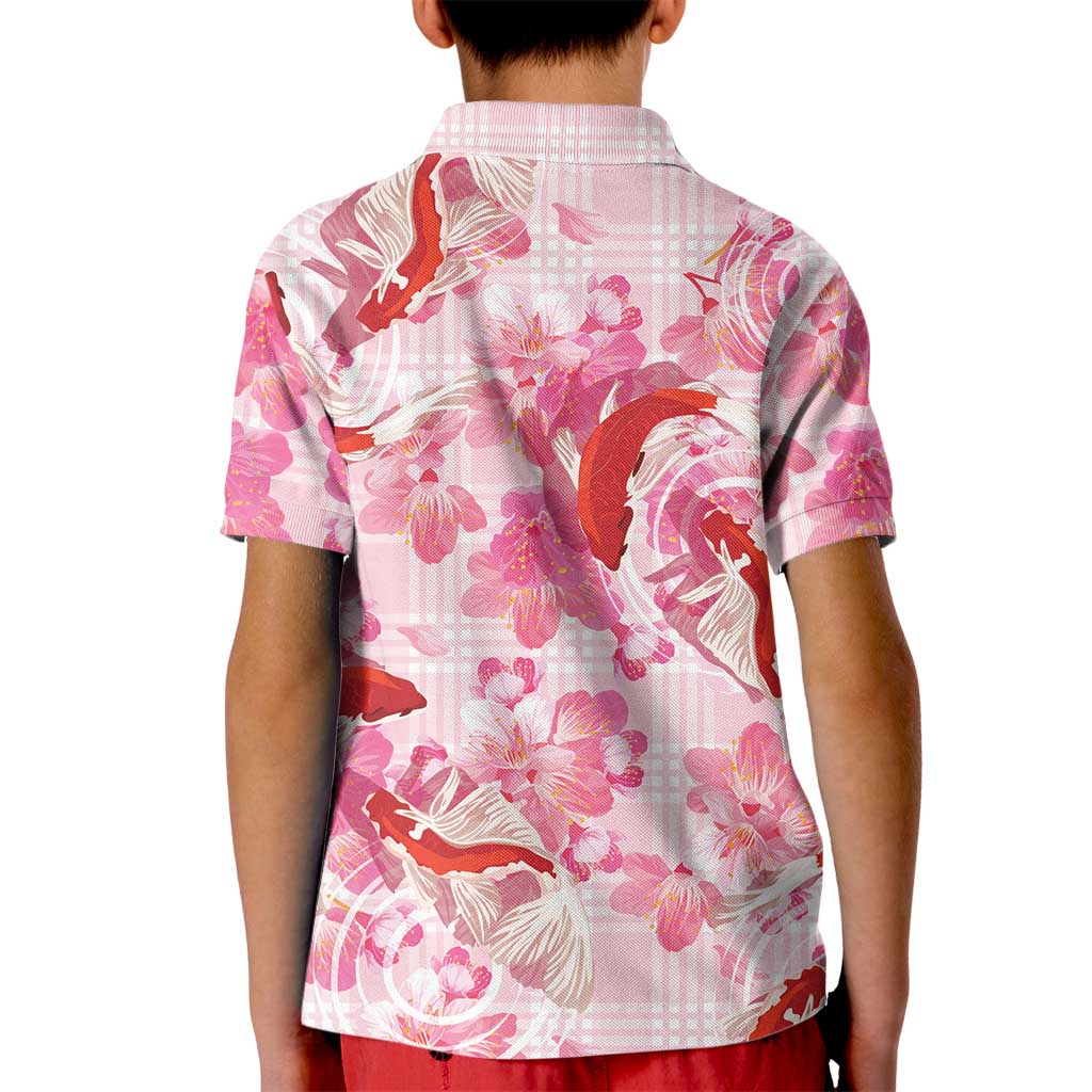 Pink Palaka Hawaii Aloha Kid Polo Shirt Koi Pond Mix Sakura - Polynesian Pride
