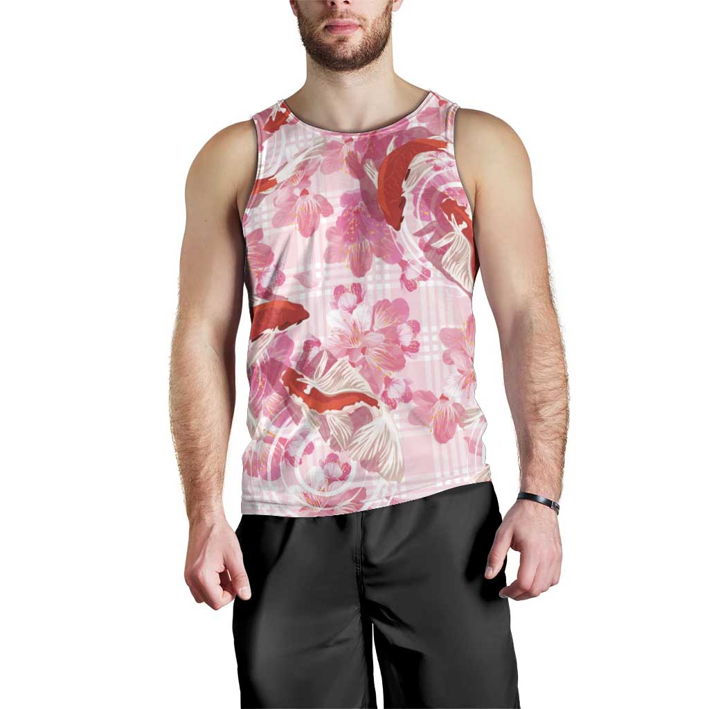 Pink Palaka Hawaii Aloha Men Tank Top Koi Pond Mix Sakura - Polynesian Pride