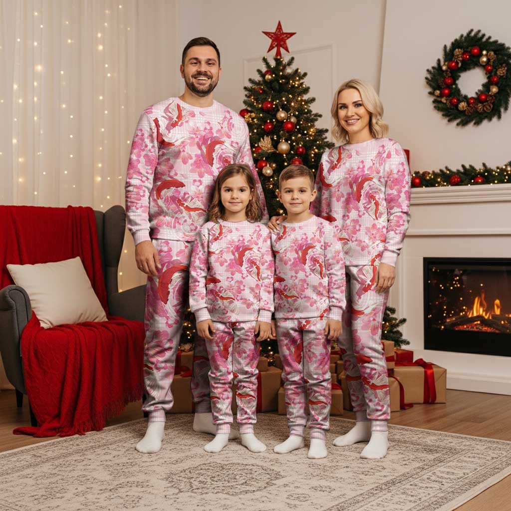 Pink Palaka Hawaii Aloha Christmas Pajama Set Koi Pond Mix Sakura - Polynesian Pride