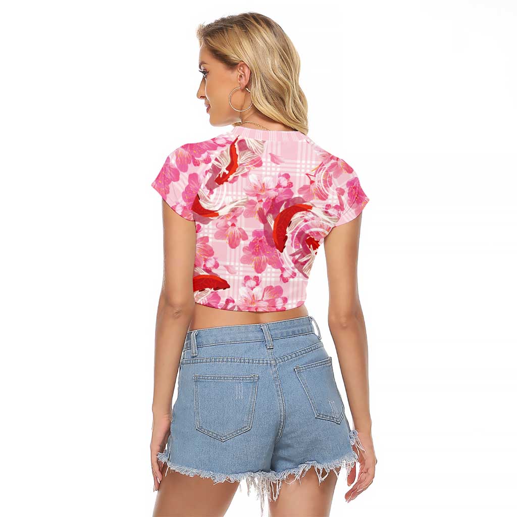 Pink Palaka Hawaii Aloha Raglan Cropped T Shirt Koi Pond Mix Sakura LT7 - Polynesian Pride