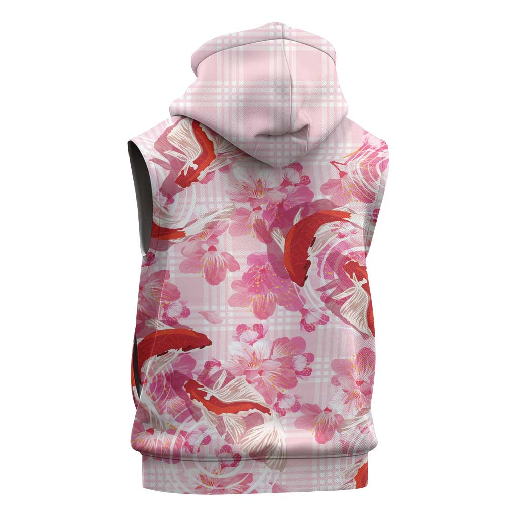 Pink Palaka Hawaii Aloha Sleeveless Hoodie Koi Pond Mix Sakura LT7 - Polynesian Pride