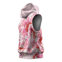 Pink Palaka Hawaii Aloha Sleeveless Hoodie Koi Pond Mix Sakura LT7 - Polynesian Pride