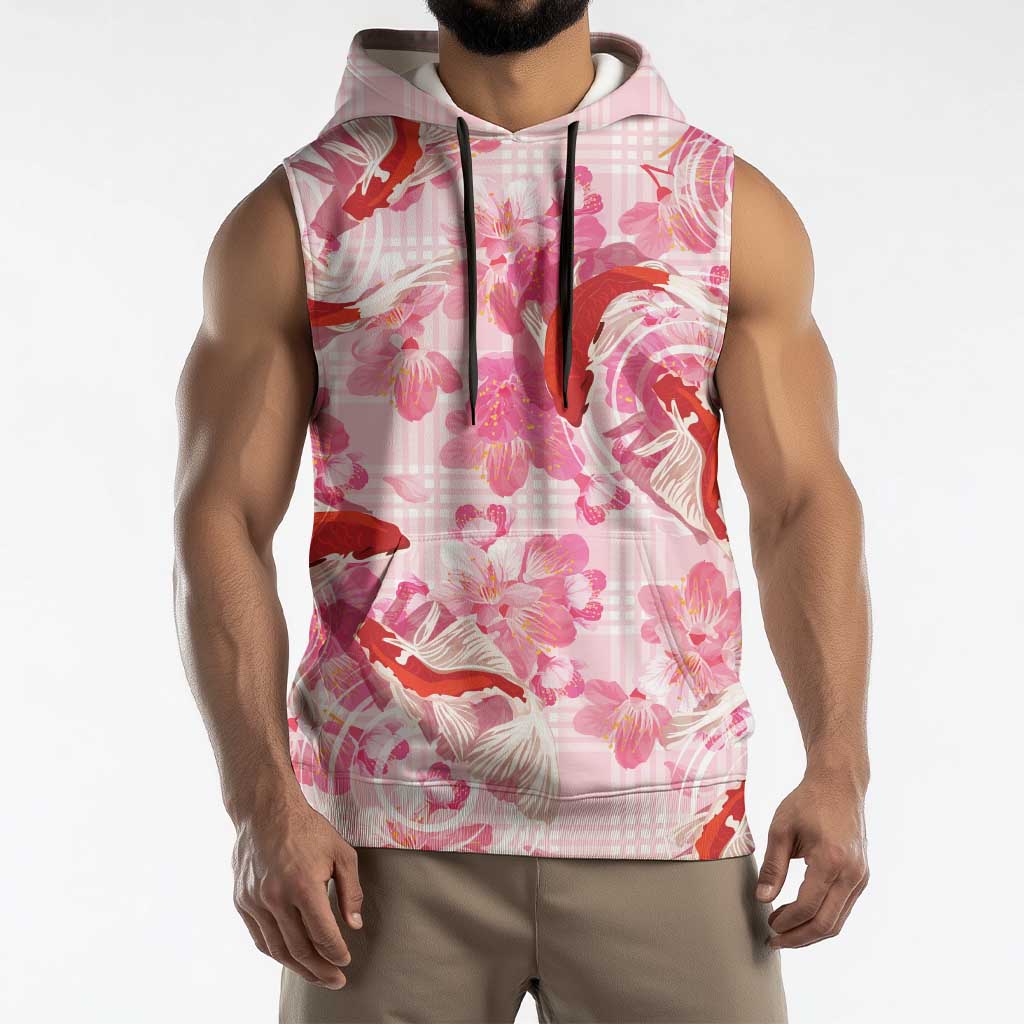 Pink Palaka Hawaii Aloha Sleeveless Hoodie Koi Pond Mix Sakura LT7 - Polynesian Pride