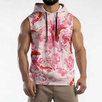 Pink Palaka Hawaii Aloha Sleeveless Hoodie Koi Pond Mix Sakura LT7 - Polynesian Pride