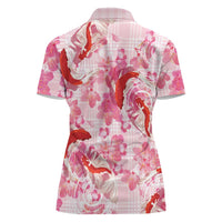 Pink Palaka Hawaii Aloha Women Polo Shirt Koi Pond Mix Sakura - Polynesian Pride