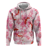 Pink Palaka Hawaii Aloha Zip Hoodie Koi Pond Mix Sakura - Polynesian Pride