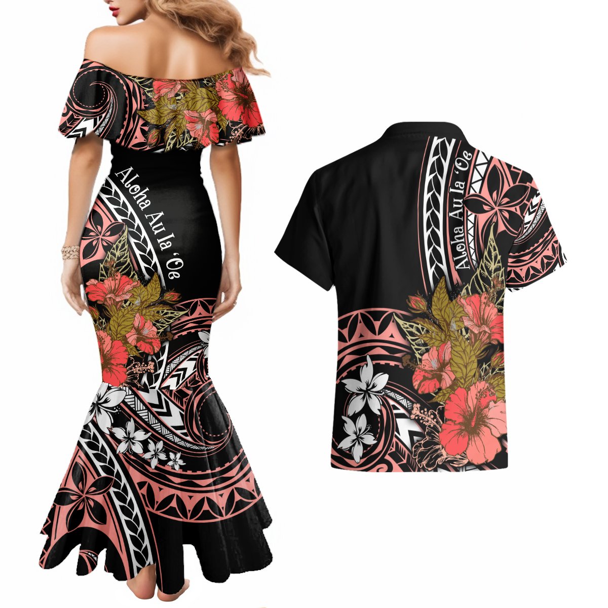Hawaii Valentine Couples Matching Mermaid Dress and Hawaiian Shirt Plumeria Aloha Wau Ia Oe LT7 - Polynesian Pride