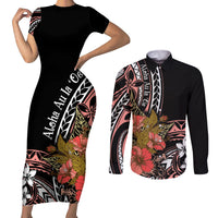Hawaii Valentine Couples Matching Short Sleeve Bodycon Dress and Long Sleeve Button Shirt Plumeria Aloha Wau Ia Oe LT7 Pink - Polynesian Pride