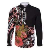 Hawaii Valentine Family Matching Summer Maxi Dress and Hawaiian Shirt Plumeria Aloha Wau Ia Oe LT7 Dad's Shirt - Long Sleeve Pink - Polynesian Pride