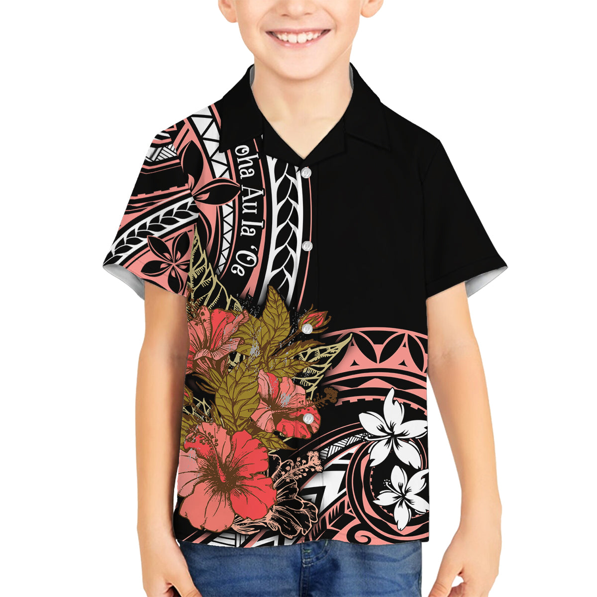 Hawaii Valentine Family Matching Tank Maxi Dress and Hawaiian Shirt Plumeria Aloha Wau Ia Oe LT7 Son's Shirt Pink - Polynesian Pride