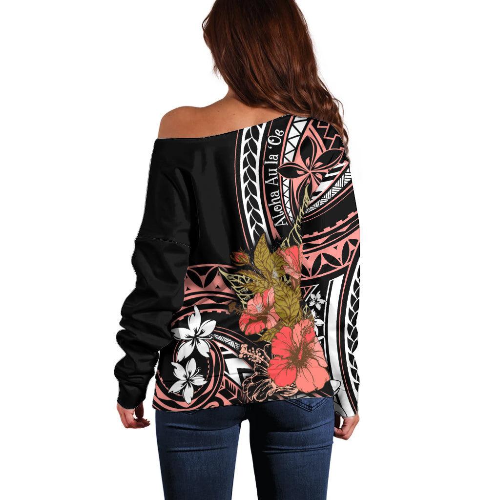 Hawaii Valentine Off Shoulder Sweater Plumeria Aloha Wau Ia Oe LT7 - Polynesian Pride