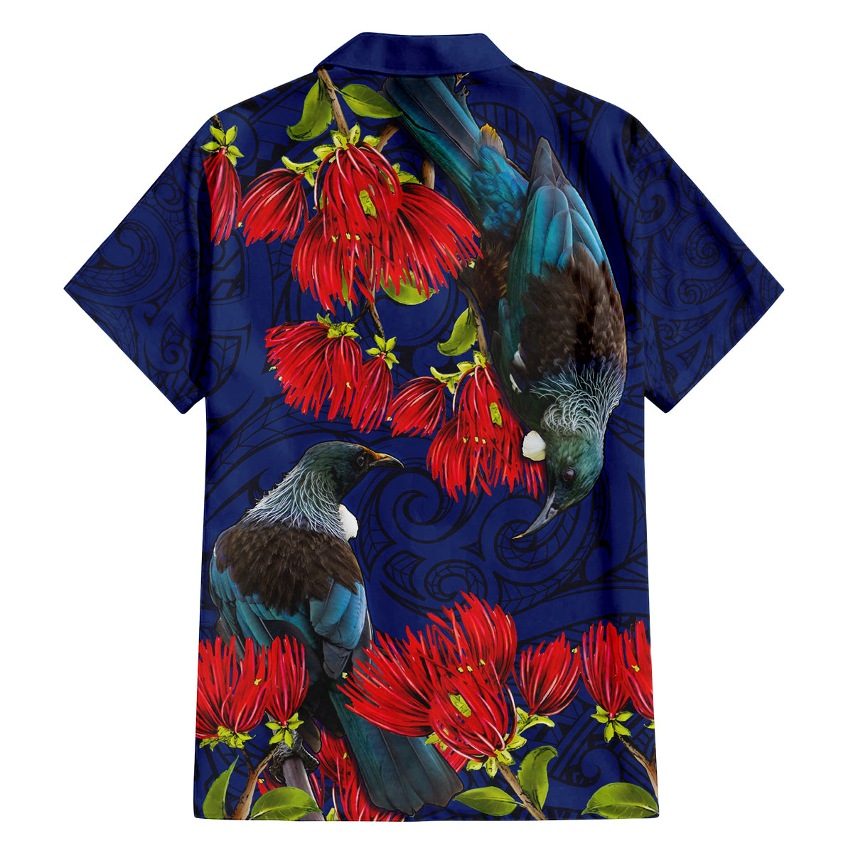 New Zealand Family Matching Off Shoulder Long Sleeve Dress and Hawaiian Shirt Tui Couple with Pohutukawa LT7 - Polynesian Pride