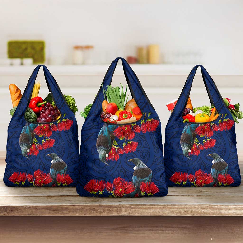 New Zealand Grocery Bag Tui Couple with Pohutukawa