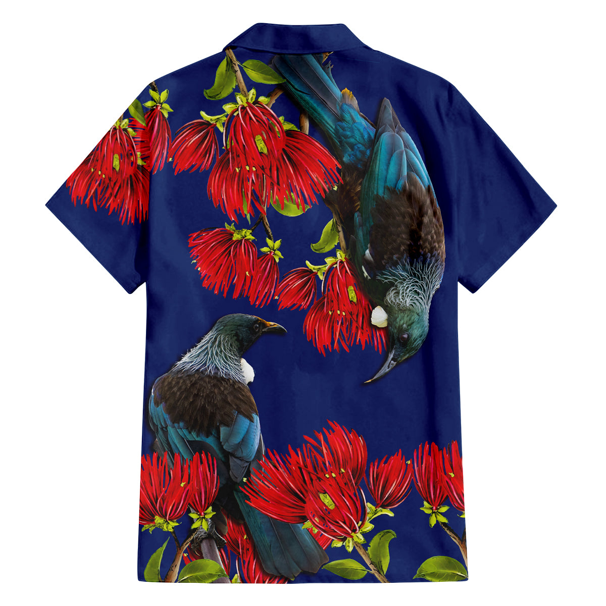 New Zealand Pohutukawa with Tui Birds Family Matching Off Shoulder Maxi Dress and Hawaiian Shirt Version 2 LT7 - Polynesian Pride
