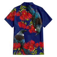 New Zealand Pohutukawa with Tui Birds Family Matching Off Shoulder Short Dress and Hawaiian Shirt Version 2 LT7 - Polynesian Pride