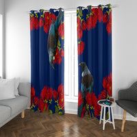New Zealand Pohutukawa with Tui Birds Window Curtain Version 2 LT7 With Grommets Blue - Polynesian Pride