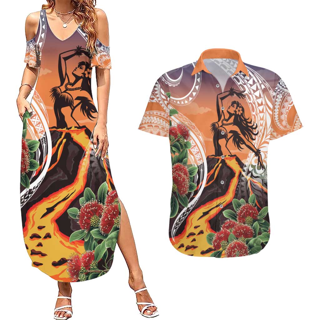 Hawaii Women's Day Tribal Couples Matching Summer Maxi Dress and Hawaiian Shirt Pele Honua Mea