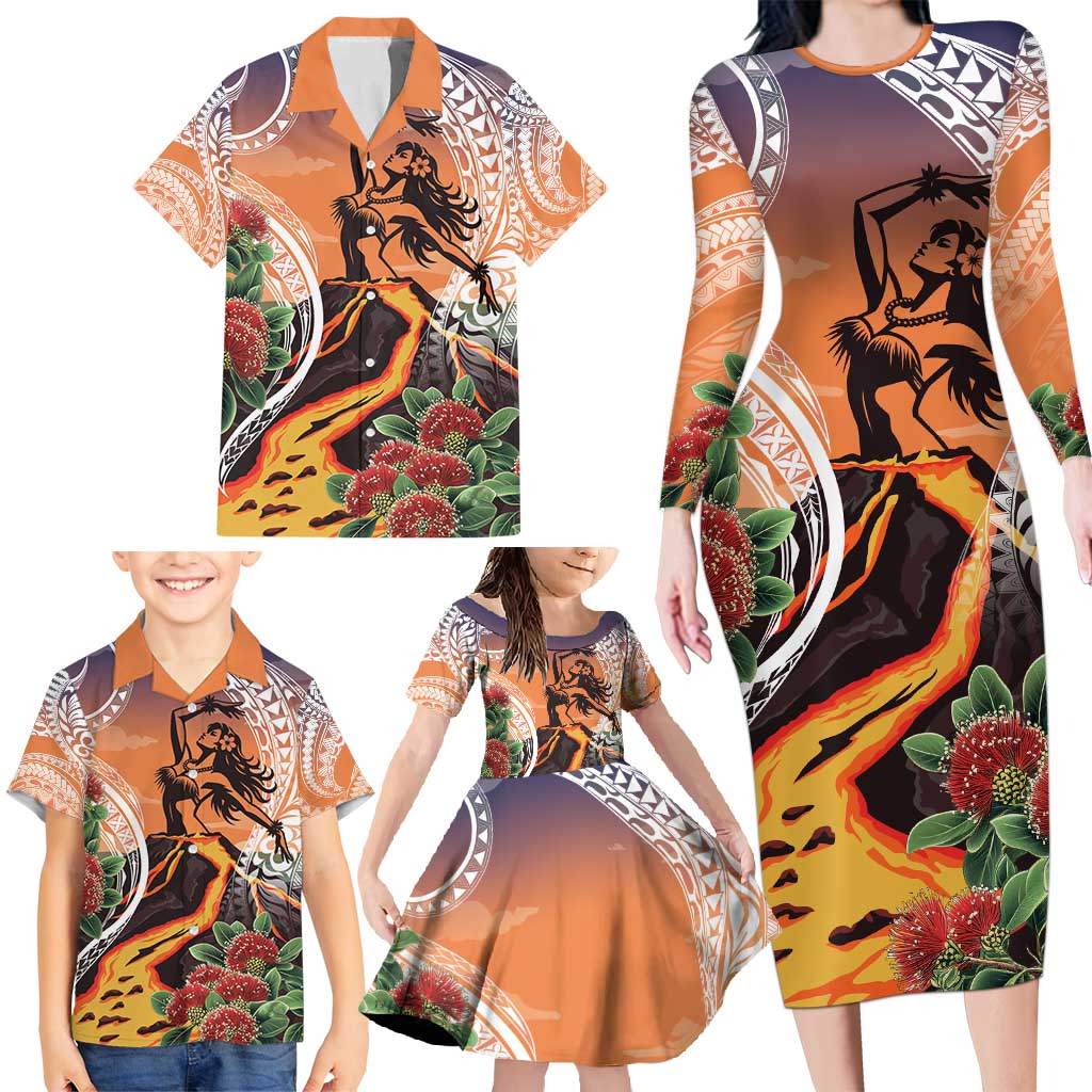 Hawaii Women's Day Tribal Family Matching Long Sleeve Bodycon Dress and Hawaiian Shirt Pele Honua Mea LT7 - Polynesian Pride