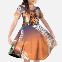 Hawaii Women's Day Tribal Family Matching Off Shoulder Maxi Dress and Hawaiian Shirt Pele Honua Mea LT7 Daughter's Dress Art - Polynesian Pride