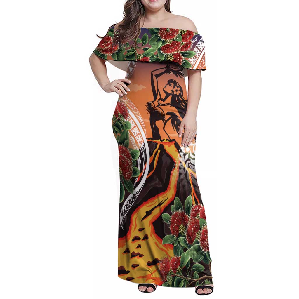 Hawaii Women's Day Tribal Family Matching Off Shoulder Maxi Dress and Hawaiian Shirt Pele Honua Mea LT7 Mom's Dress Art - Polynesian Pride