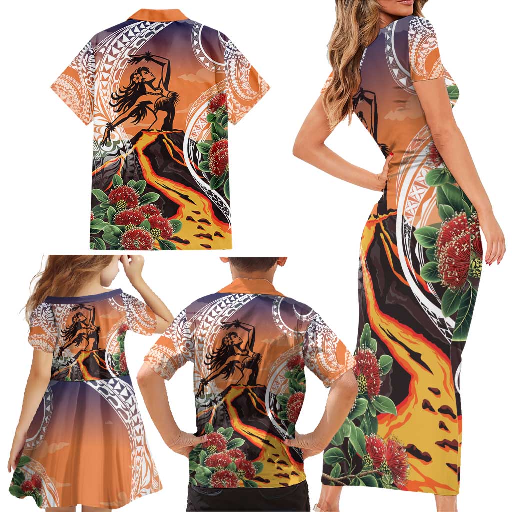 Hawaii Women's Day Tribal Family Matching Short Sleeve Bodycon Dress and Hawaiian Shirt Pele Honua Mea LT7 - Polynesian Pride