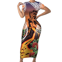 Hawaii Women's Day Tribal Family Matching Short Sleeve Bodycon Dress and Hawaiian Shirt Pele Honua Mea LT7 Mom's Dress Art - Polynesian Pride