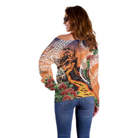 Hawaii Women's Day Tribal Off Shoulder Sweater Pele Honua Mea