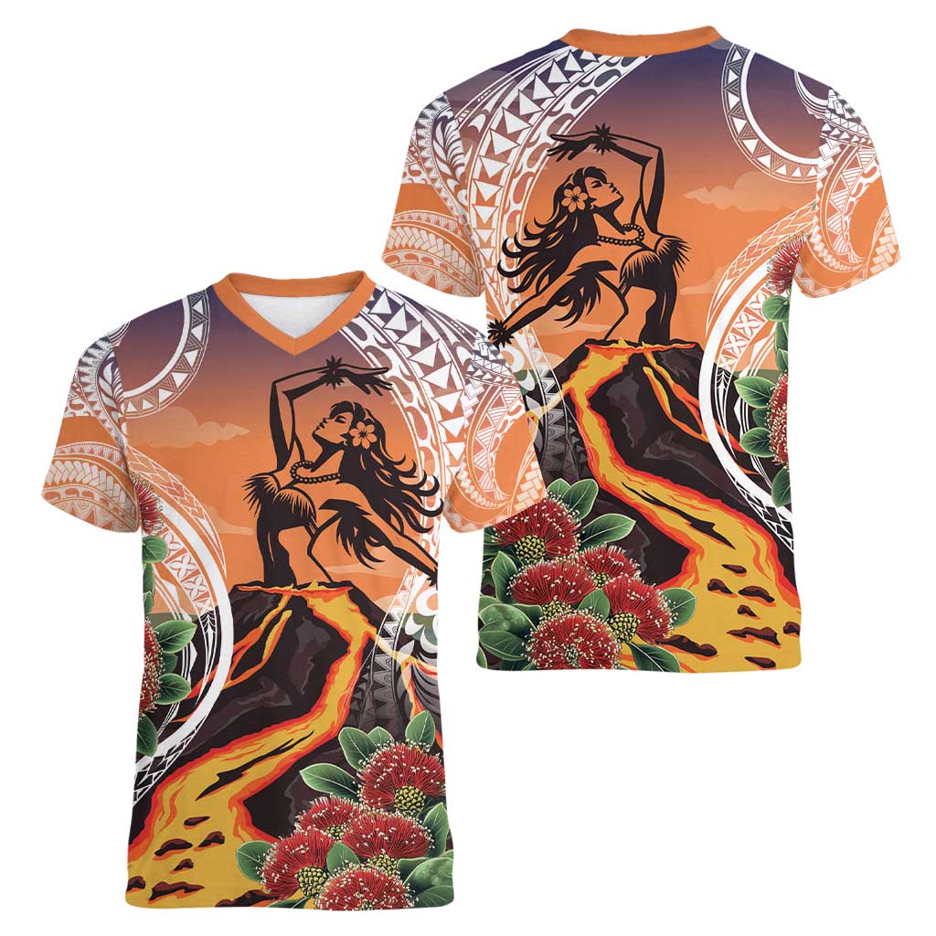 Hawaii Women's Day Tribal Women V-Neck T-Shirt Pele Honua Mea