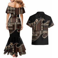 Samoa Siapo Mamanu Couples Matching Mermaid Dress and Hawaiian Shirt Waves Motifs