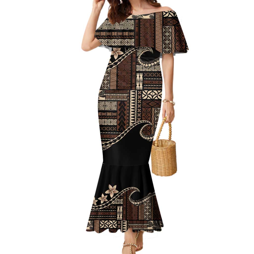 Samoa Siapo Mamanu Family Matching Mermaid Dress and Hawaiian Shirt Waves Motifs