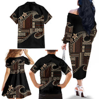 Samoa Siapo Mamanu Family Matching Off The Shoulder Long Sleeve Dress and Hawaiian Shirt Waves Motifs LT7 - Polynesian Pride