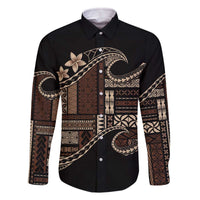 Samoa Siapo Mamanu Family Matching Off The Shoulder Long Sleeve Dress and Hawaiian Shirt Waves Motifs LT7 Dad's Shirt - Long Sleeve Black - Polynesian Pride