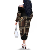 Samoa Siapo Mamanu Family Matching Off The Shoulder Long Sleeve Dress and Hawaiian Shirt Waves Motifs LT7 - Polynesian Pride