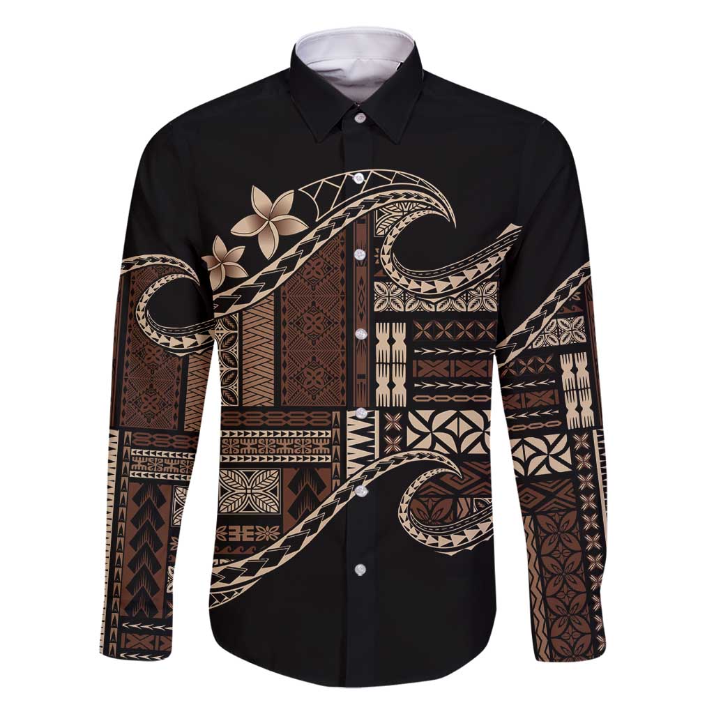 Samoa Siapo Mamanu Family Matching Off Shoulder Maxi Dress and Hawaiian Shirt Waves Motifs