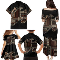 Samoa Siapo Mamanu Family Matching Puletasi and Hawaiian Shirt Waves Motifs