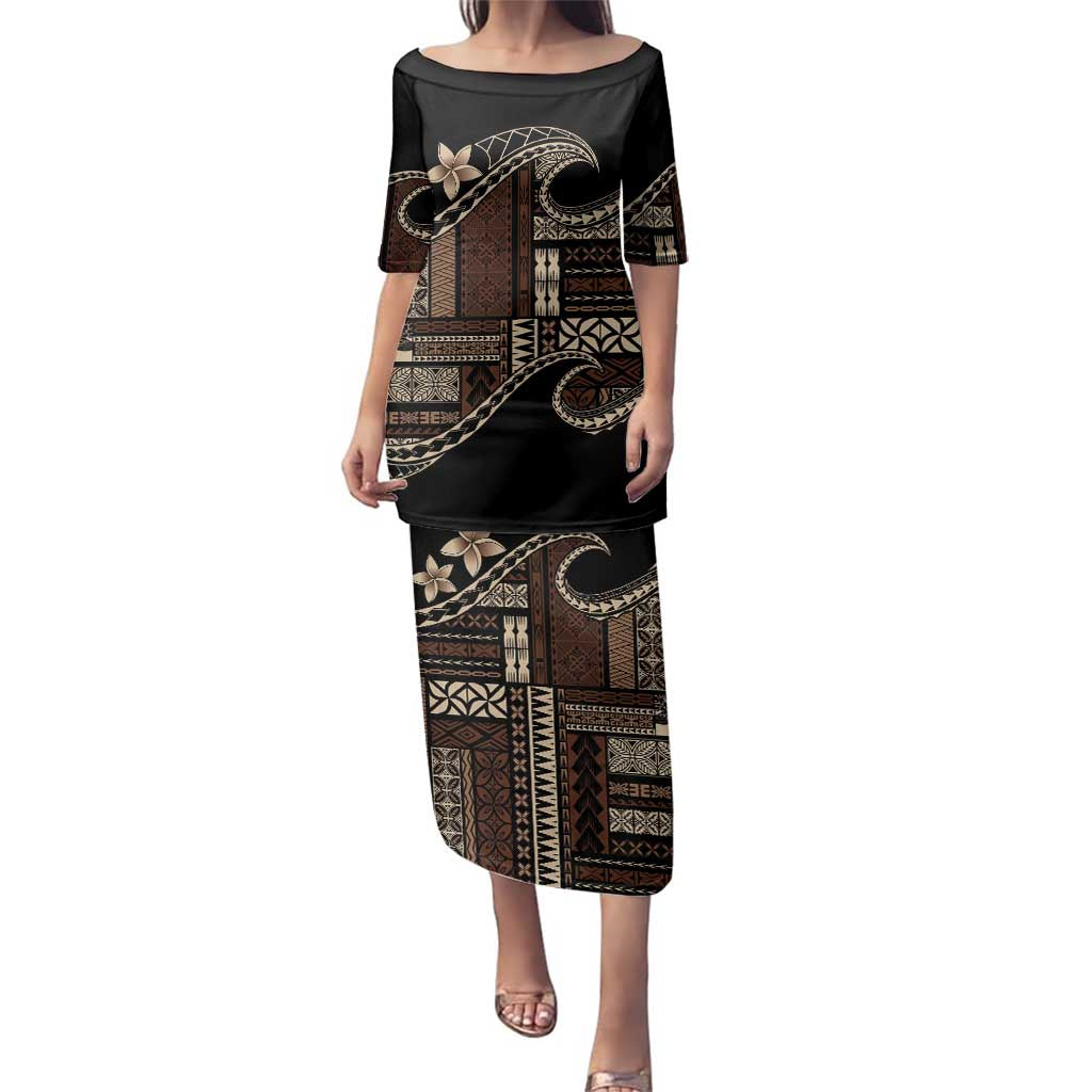 Samoa Siapo Mamanu Family Matching Puletasi and Hawaiian Shirt Waves Motifs
