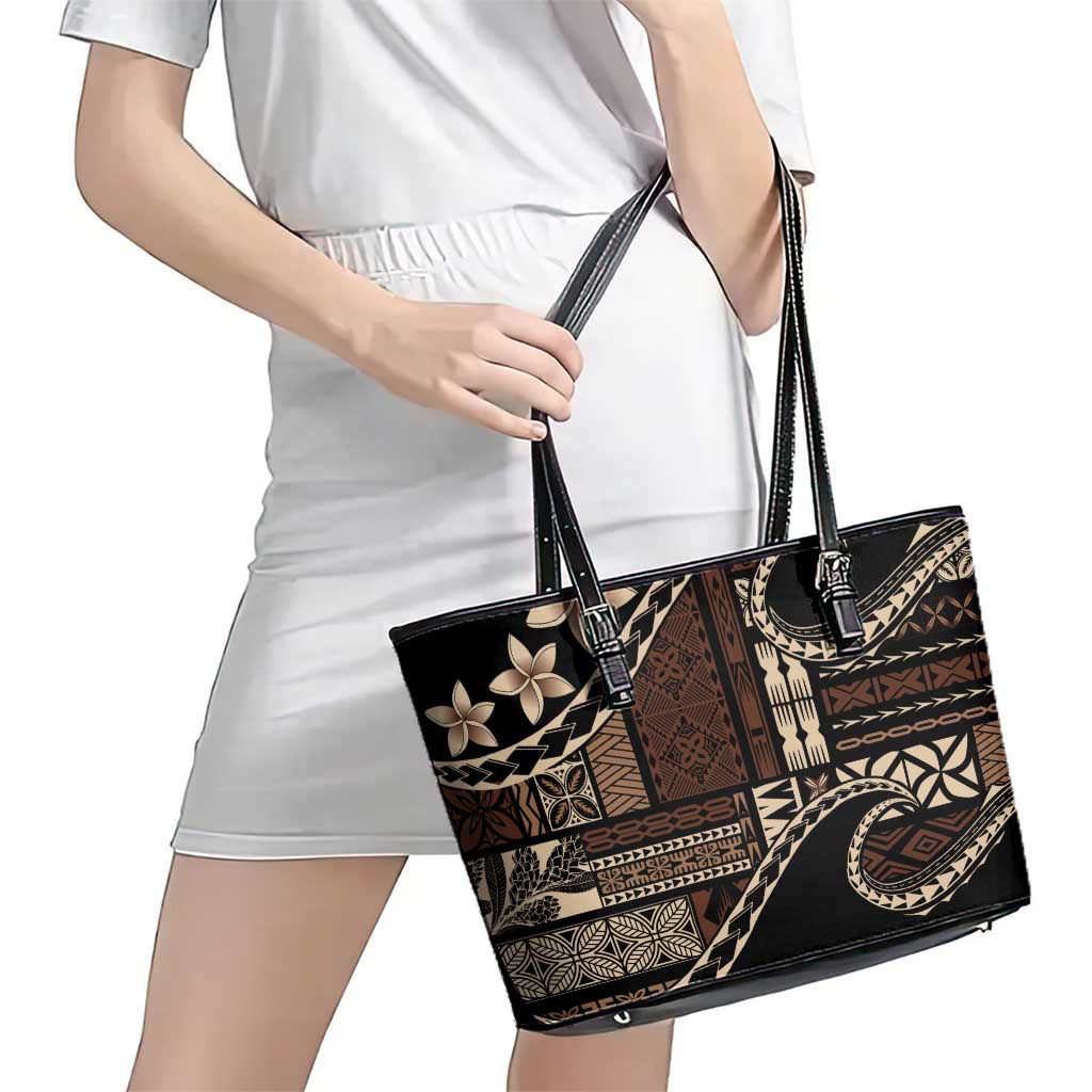 Samoa Siapo Mamanu Leather Tote Bag Waves Motifs