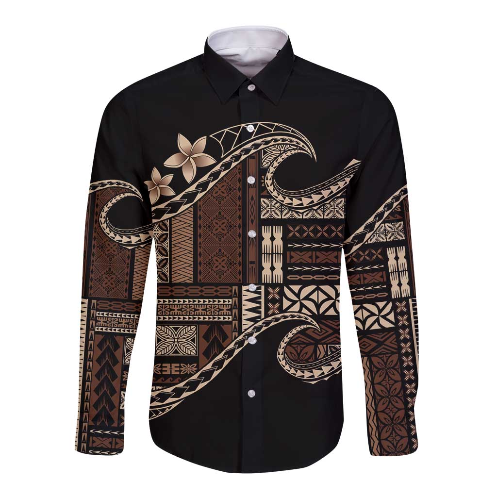 Samoa Siapo Mamanu Long Sleeve Button Shirt Waves Motifs