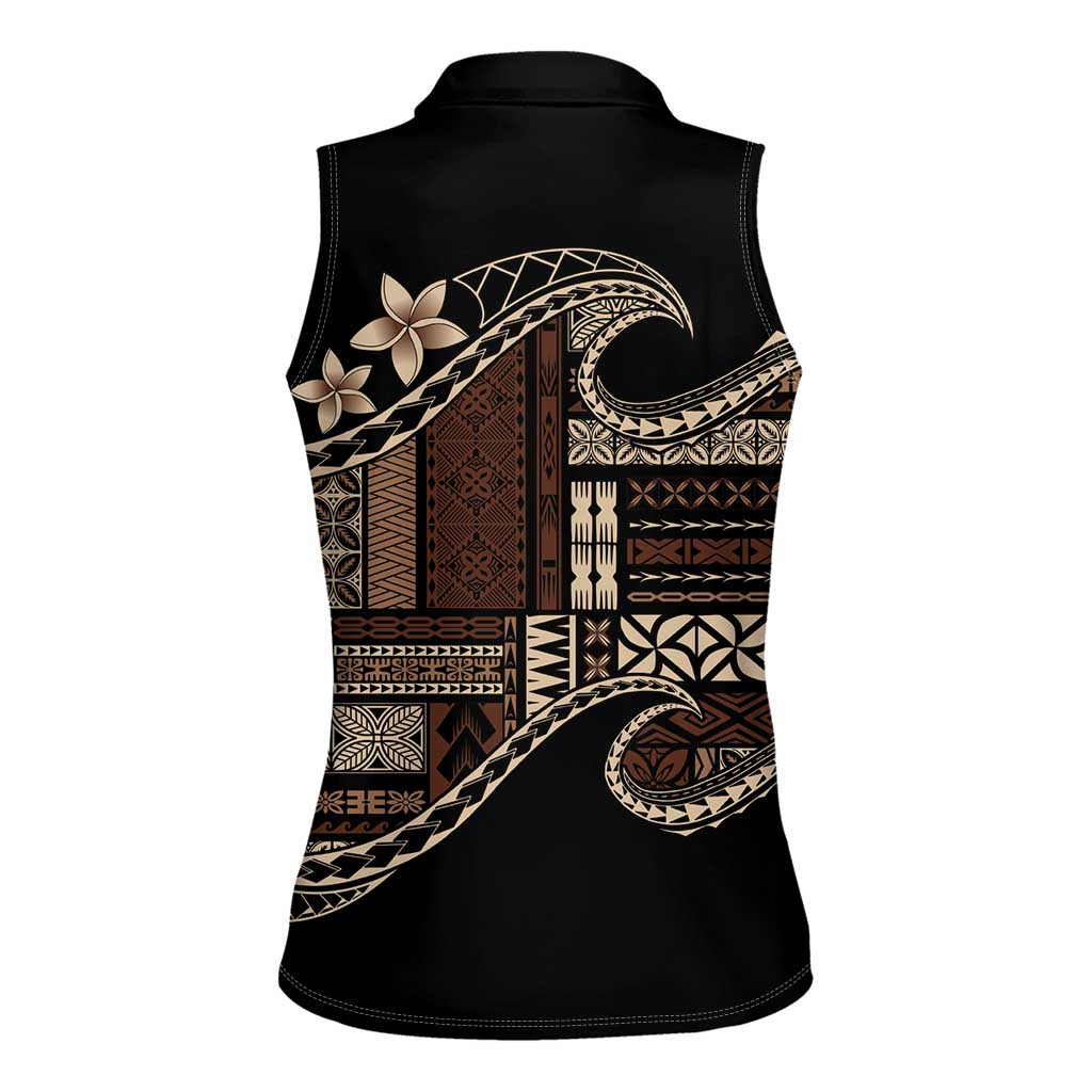 Samoa Siapo Mamanu Women Sleeveless Polo Shirt Waves Motifs