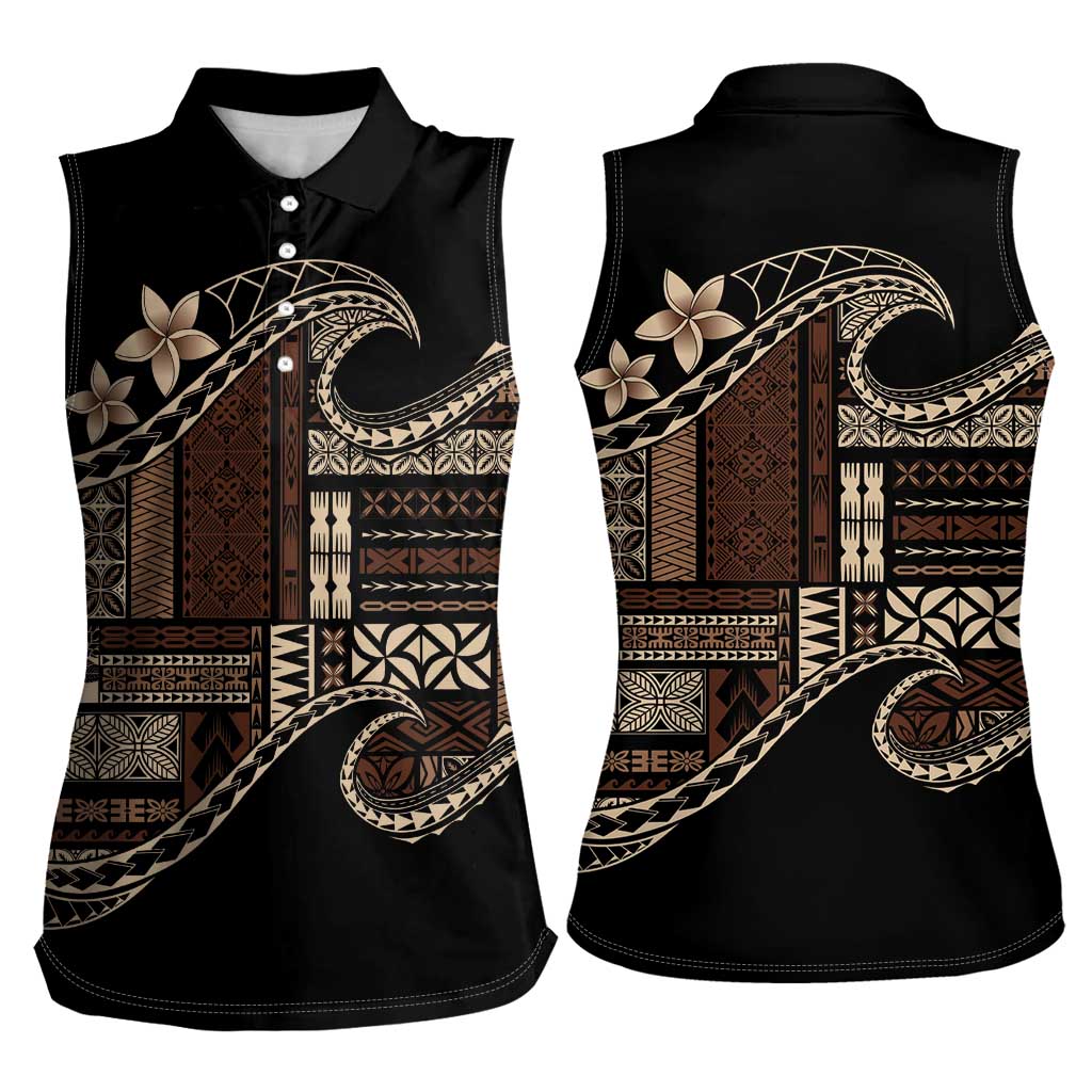 Samoa Siapo Mamanu Women Sleeveless Polo Shirt Waves Motifs