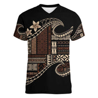 Samoa Siapo Mamanu Women V-Neck T-Shirt Waves Motifs