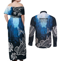 World Ocean Day Pasifika Couples Matching Off Shoulder Maxi Dress and Long Sleeve Button Shirt Awaken New Depths