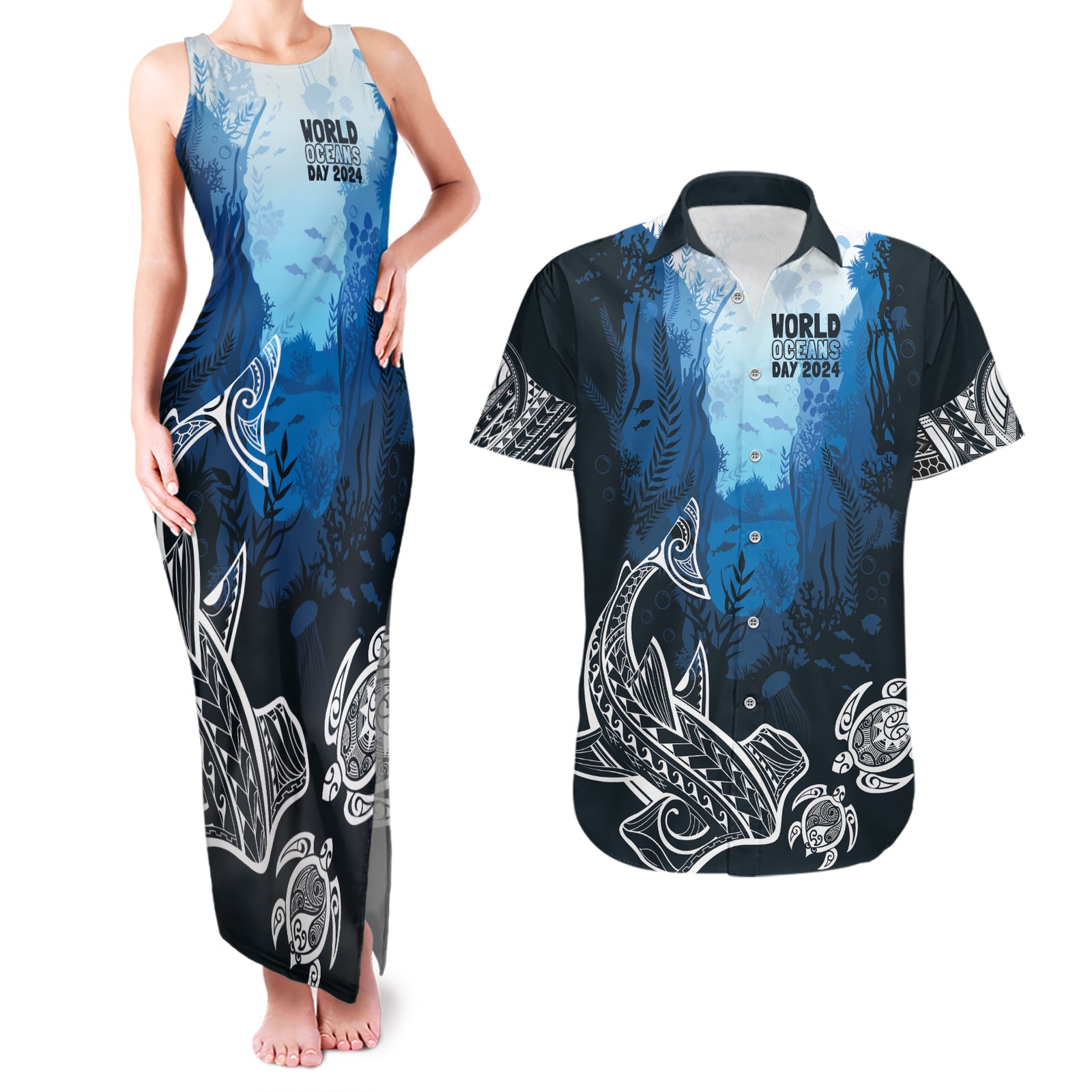World Ocean Day Pasifika Couples Matching Tank Maxi Dress and Hawaiian Shirt Awaken New Depths