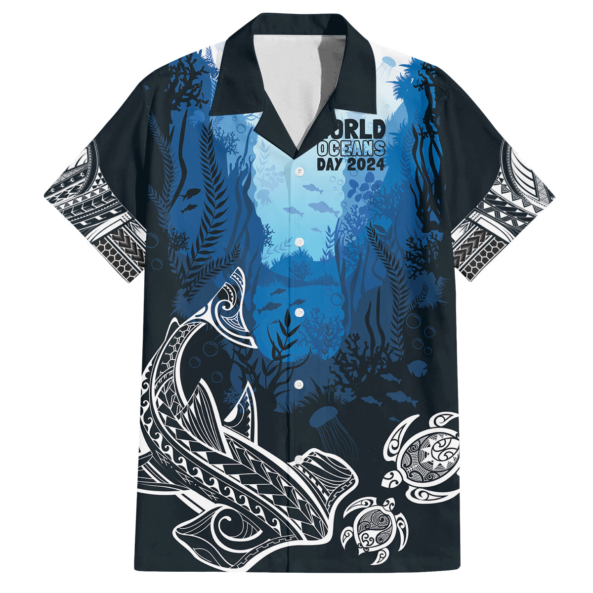 World Ocean Day Pasifika Family Matching Long Sleeve Bodycon Dress and Hawaiian Shirt Awaken New Depths LT7 Dad's Shirt - Short Sleeve Blue - Polynesian Pride