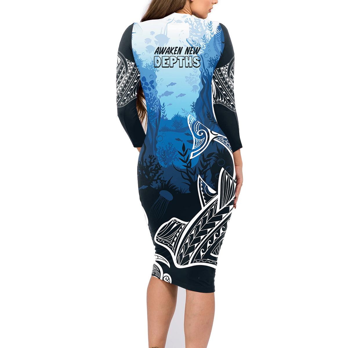 World Ocean Day Pasifika Family Matching Long Sleeve Bodycon Dress and Hawaiian Shirt Awaken New Depths LT7 - Polynesian Pride