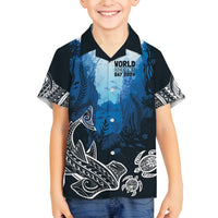 World Ocean Day Pasifika Family Matching Off Shoulder Maxi Dress and Hawaiian Shirt Awaken New Depths LT7 Son's Shirt Blue - Polynesian Pride