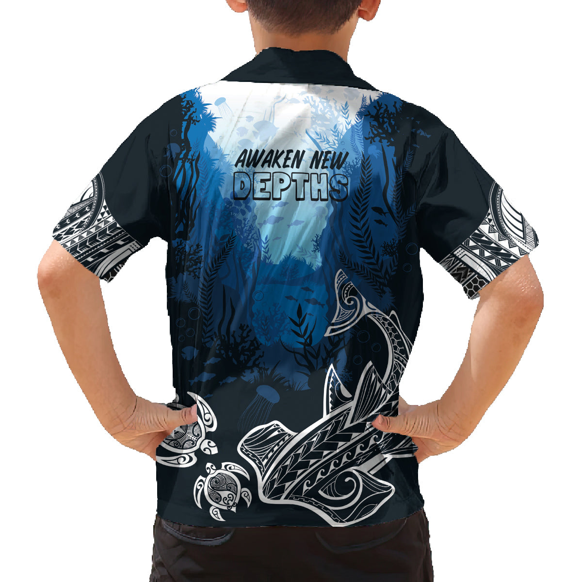 World Ocean Day Pasifika Family Matching Off Shoulder Short Dress and Hawaiian Shirt Awaken New Depths LT7 - Polynesian Pride